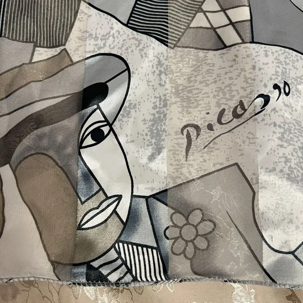 Vintage Picasso Art Scarf Gray Silver 20.5